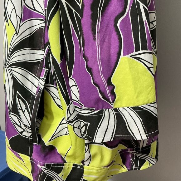 Additions by Chico's Womens Full Zip Jacket Neon Green Purple Leaf Print Sz 3(L) - Picture 3 of 7